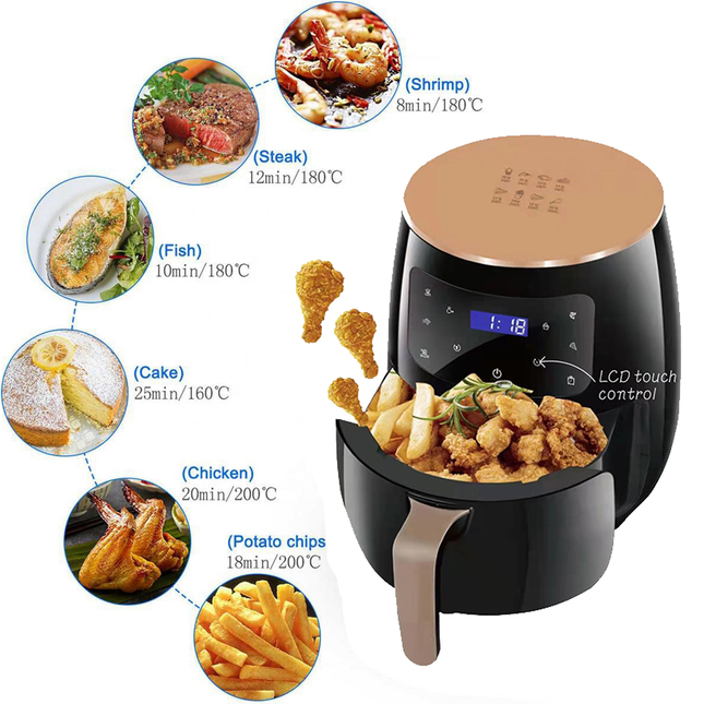 Friggitrice ad Aria 8 Litri XXL – Air Fryer Digitale con Display Touch LCD, Cottura Senza Olio, Programmi Automatici, Cestello Antiaderente per Famiglie
