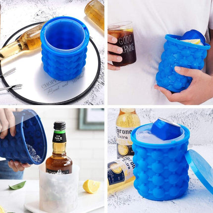 Secchiello Ghiaccio in Silicone con Coperchio – Ice Maker Manuale Salvaspazio, Contenitore per Cubetti Ghiaccio, Senza BPA, per Cocktail, Bevande e Party