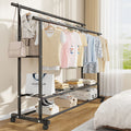 Appendiabiti con Ruote 42x76x150 cm – Stand Porta Abiti con Doppia Barra, Ripiani Inferiori e Struttura in Metallo per Camera, Ingresso e Cabina Armadio
