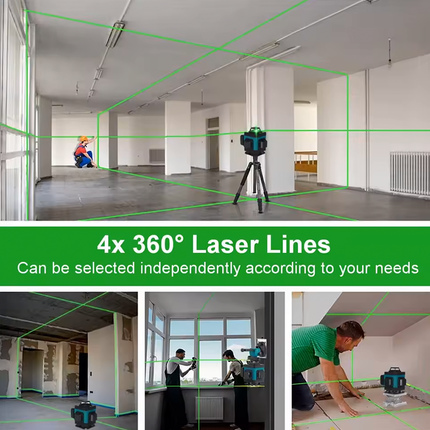 Livella Laser 4D 16 Linee 360° Verde con Treppiede – Autolivellante Professionale con Batterie, Supporto Magnetico e Telecomando, Laser Multilinea per Edilizia e Ristrutturazioni