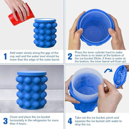 Secchiello Ghiaccio in Silicone con Coperchio – Ice Maker Manuale Salvaspazio, Contenitore per Cubetti Ghiaccio, Senza BPA, per Cocktail, Bevande e Party