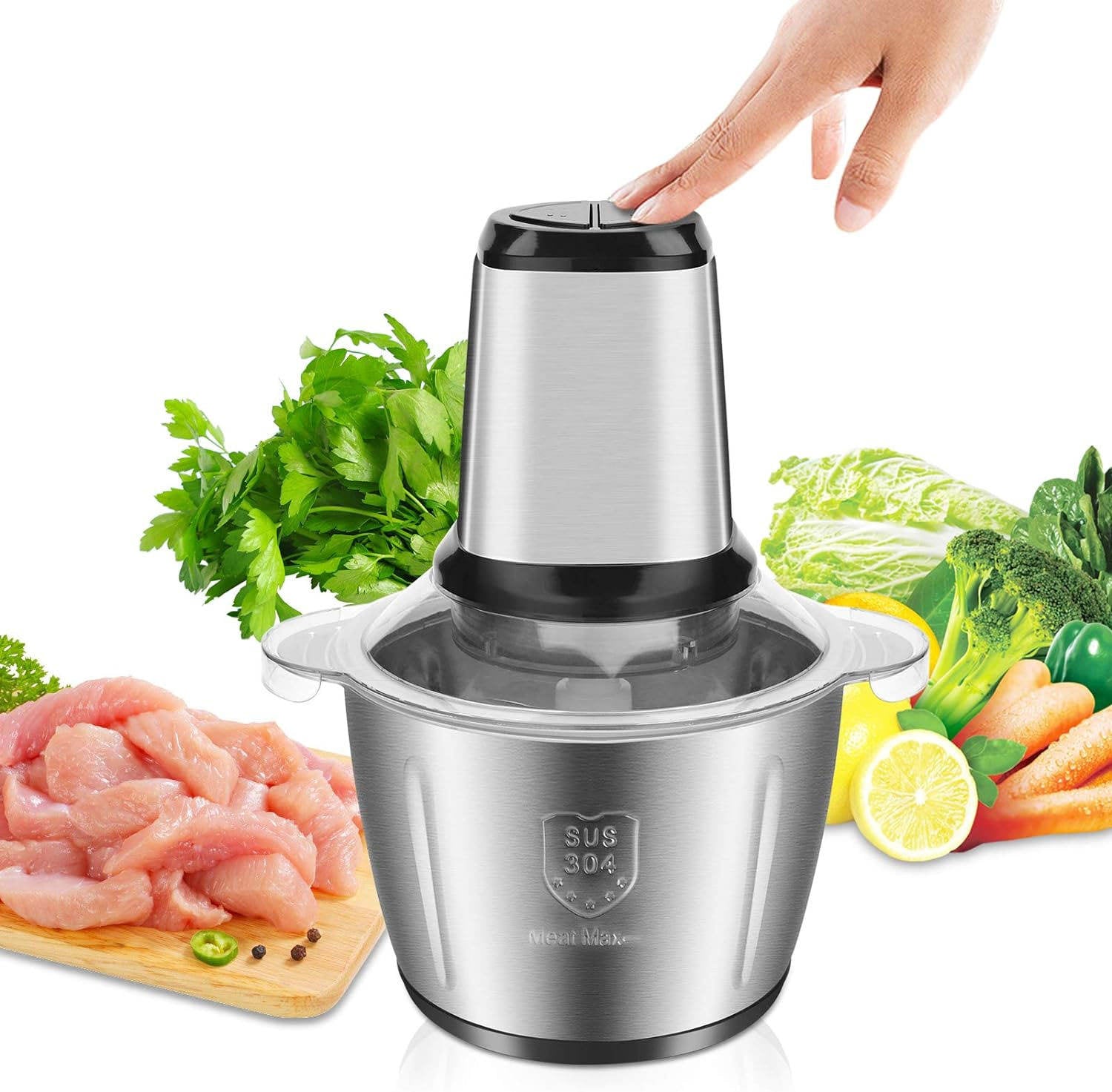 Tritatutto Cucina Elettrico da 3 Litri con Motore Potente e Ciotola in Acciaio SUS 304 per Carne Verdure e Ortaggi