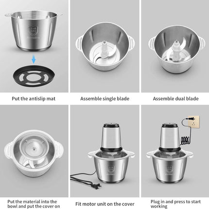 Tritatutto Cucina Elettrico da 3 Litri con Motore Potente e Ciotola in Acciaio SUS 304 per Carne Verdure e Ortaggi