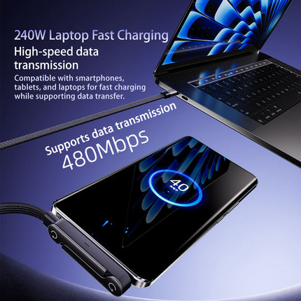 Cavo USB-C Multifunzionale 240W Ricarica Rapida con Supporto Pieghevole – Cavo Type-C ad Angolo 90° per Gaming, Trasferimento Dati Veloce e Ricarica Smartphone, Tablet e Laptop