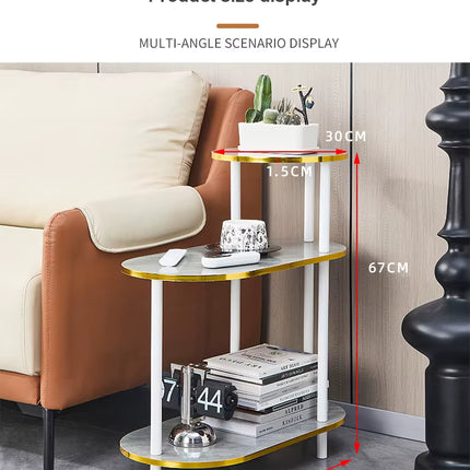 Tavolino da Caffè Moderno a 3 Ripiani con Ruote – Design Effetto Marmo con Struttura in Metallo Dorato, Ideale per Salotto e Soggiorno