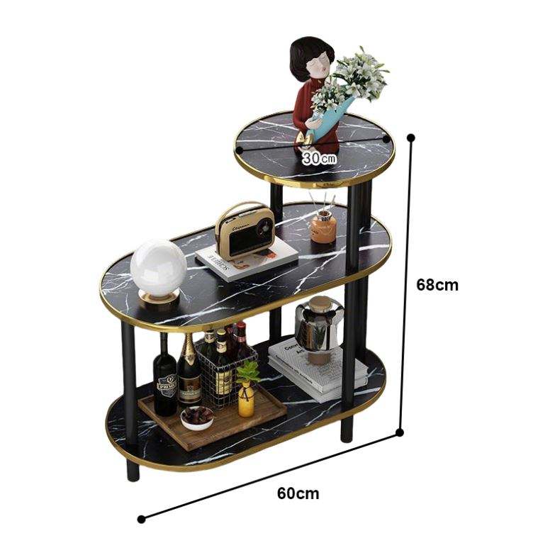 Tavolino da Caffè Moderno a 3 Ripiani con Ruote – Design Effetto Marmo con Struttura in Metallo Dorato, Ideale per Salotto e Soggiorno