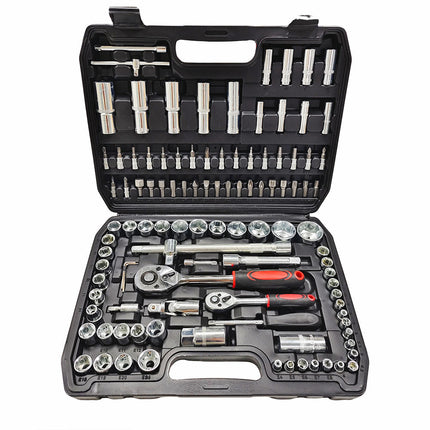 Set Chiavi a Bussola 108 PEZZI Professionale con Cricchetto – Valigetta Completa con Bussole, Inserti e Prolunghe – Acciaio Cromato Vanadio