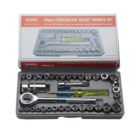 Set Chiavi a Bussola 40 Pezzi – Kit Chiavi Metriche e SAE con Prolunghe e Inserti, Valigetta Compatta per Auto, Moto e Fai da Te