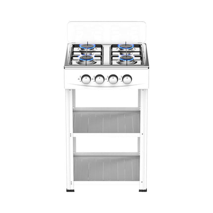 Fornello a Gas 4 Fuochi con Supporto e Ripiani – Cucina a Gas Freestanding in Acciaio, Piano Cottura con 4 Bruciatori, Design Salvaspazio per Interni ed Esterni