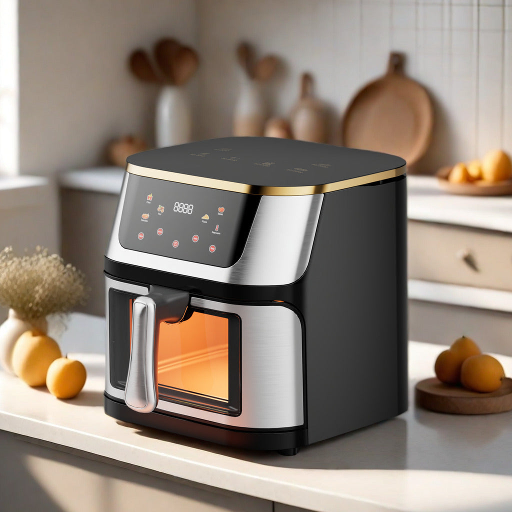 Friggitrice ad Aria 10L Extra Large con Cestello in Vetro – 1400W, Display Touch Digitale, Programmi Preimpostati e Personalizzabili, Cottura Sana Senza Olio, Rivestimento Antiaderente 220-240V 50Hz