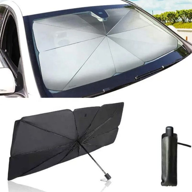 Parasole Auto Pieghevole a Ombrello – Copri Parabrezza Anti Calore e UV, Parasole Universale per Auto, Facile da Aprire e Richiudere, Compatto con Custodia
