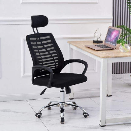 Sedia da Ufficio Ergonomica con Poggiatesta, Sedia Scrivania in Rete Traspirante con Braccioli e Altezza Regolabile, Poltrona Girevole con Ruote per Studio, Casa e Ufficio