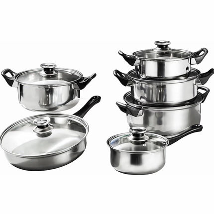 Set Pentole 12 Pezzi in Acciaio Inox per Induzione – Coperchi in Vetro con Valvola – Batteria da Cucina Completa 16/18/20/22/24 cm + Padella