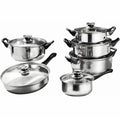Set Pentole 12 Pezzi in Acciaio Inox per Induzione – Coperchi in Vetro con Valvola – Batteria da Cucina Completa 16/18/20/22/24 cm + Padella