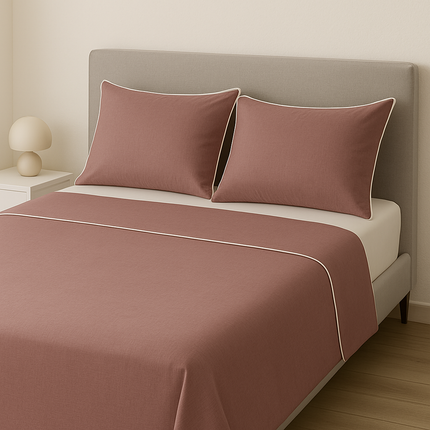 Completo Lenzuola Matrimoniali 100% Cotone Made in Italy – Set Letto Elegante con Profilo Decorativo, Stile Moderno e Fantasia Tinta Unita Disponibile in Diverse Raffinate Colorazioni