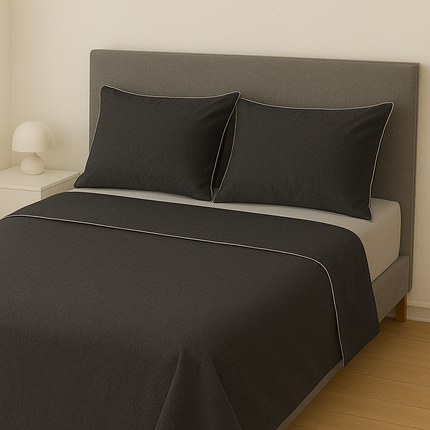 Completo Lenzuola Matrimoniali 100% Cotone Made in Italy – Set Letto Elegante con Profilo Decorativo, Stile Moderno e Fantasia Tinta Unita Disponibile in Diverse Raffinate Colorazioni