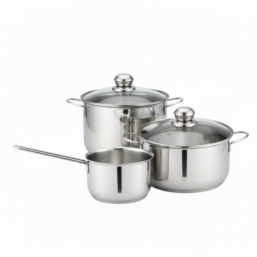 Batteria Pentole 5 Pezzi in Acciaio Inox – Set Casseruole con Coperchio in Vetro, Adatta a Tutti i Piani Cottura Inclusa Induzione, Pentola con Manico Lungo 14x8 cm + Casseruola 16x9 cm e 20x11,5 cm