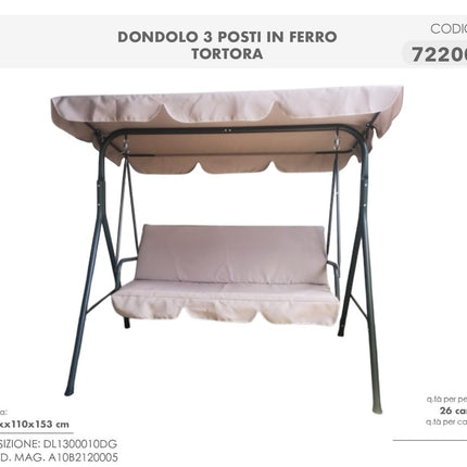 Dondolo da Giardino 3 Posti in Ferro con Tettuccio Parasole e Cuscini – Panchina a Dondolo per Esterno, Terrazzo e Balcone