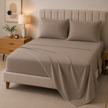 Completo Lenzuola Matrimoniali 100% Cotone Made in Italy – Set Letto Elegante con Profilo Decorativo, Stile Moderno e Fantasia Tinta Unita Disponibile in Diverse Raffinate Colorazioni