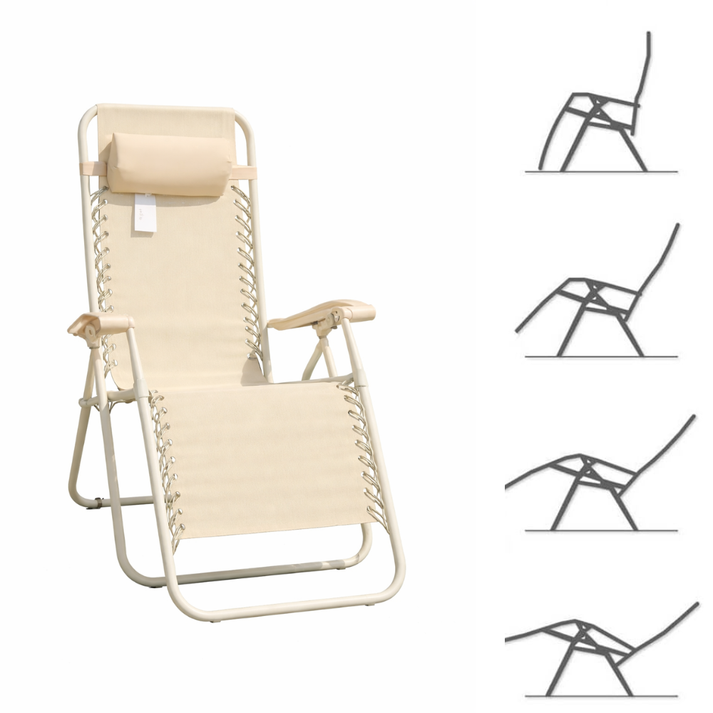 Set 2 Sdraio Relax Zero Gravity Pieghevoli con Cuscino – Poltrone Reclinabili da Giardino, Balcone e Piscina, Struttura in Acciaio, Tessuto Traspirante