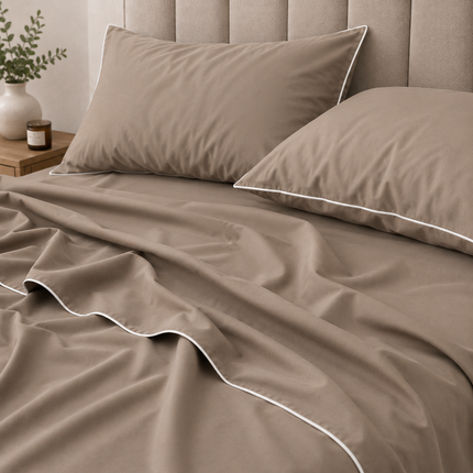 Completo Lenzuola Matrimoniali 100% Cotone Made in Italy – Set Letto Elegante con Profilo Decorativo, Stile Moderno e Fantasia Tinta Unita Disponibile in Diverse Raffinate Colorazioni