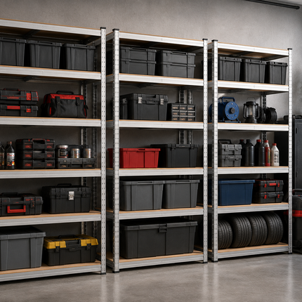 Scaffali in Metallo, Scaffalature a 5 Ripiani Regolabili, Senza Viti, Scaffale Salvaspazio per Garage, Magazzino Portata Fino a 875 kg Con 5 Ripiani Regolabili Ideale Per Garage Officina 90X40X180H cm