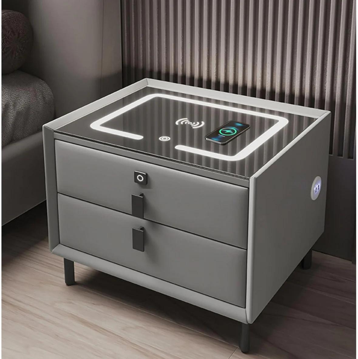 Comodino Smart comodino multifunzione ricarica Wireless con luce impronta digitale