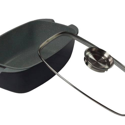 Rostiera con Coperchio in Vetro Antiaderente – Teglia da Forno con Rivestimento Effetto Pietra, Casseruola Rettangolare per Arrosti, Pollo, Carne e Verdure – Adatta a Forno e Piano Cottura