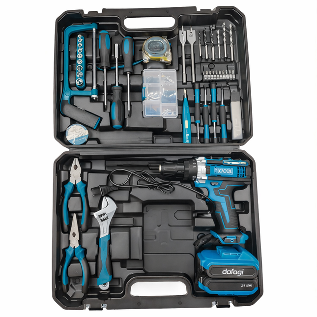 Trapano Avvitatore a Batteria 48V con Valigetta – Set Utensili Completo con 2 Batterie, Caricabatterie, Punte, Inserti e Accessori per Fai da Te e Manutenzione Domestica