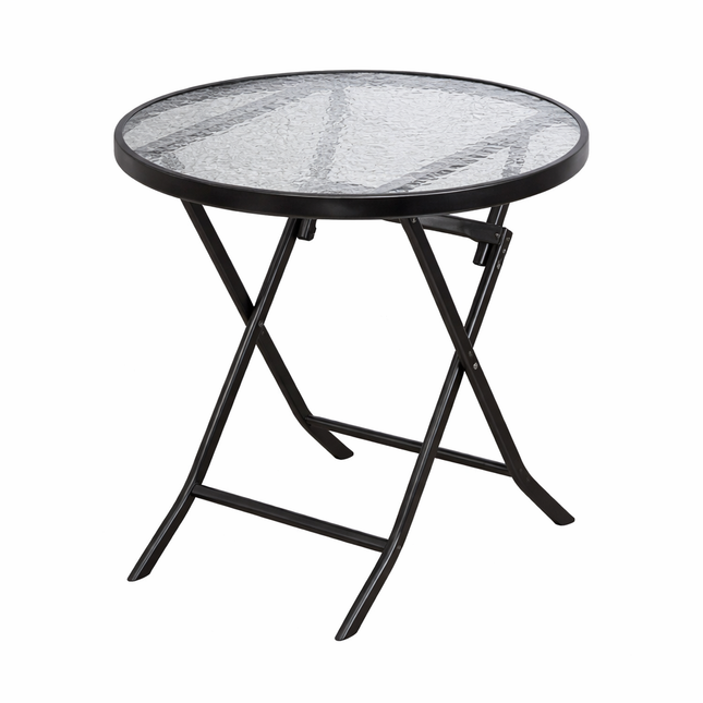 Tavolo Pieghevole da Giardino Ø60 cm / Quadrato – Struttura in Metallo e Piano in Vetro Temperato – Tavolino Esterno Salvaspazio per Balcone, Terrazzo e Giardino