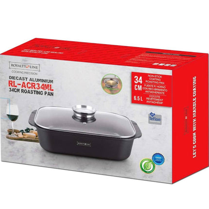 Rostiera con Coperchio in Vetro Antiaderente – Teglia da Forno con Rivestimento Effetto Pietra, Casseruola Rettangolare per Arrosti, Pollo, Carne e Verdure – Adatta a Forno e Piano Cottura