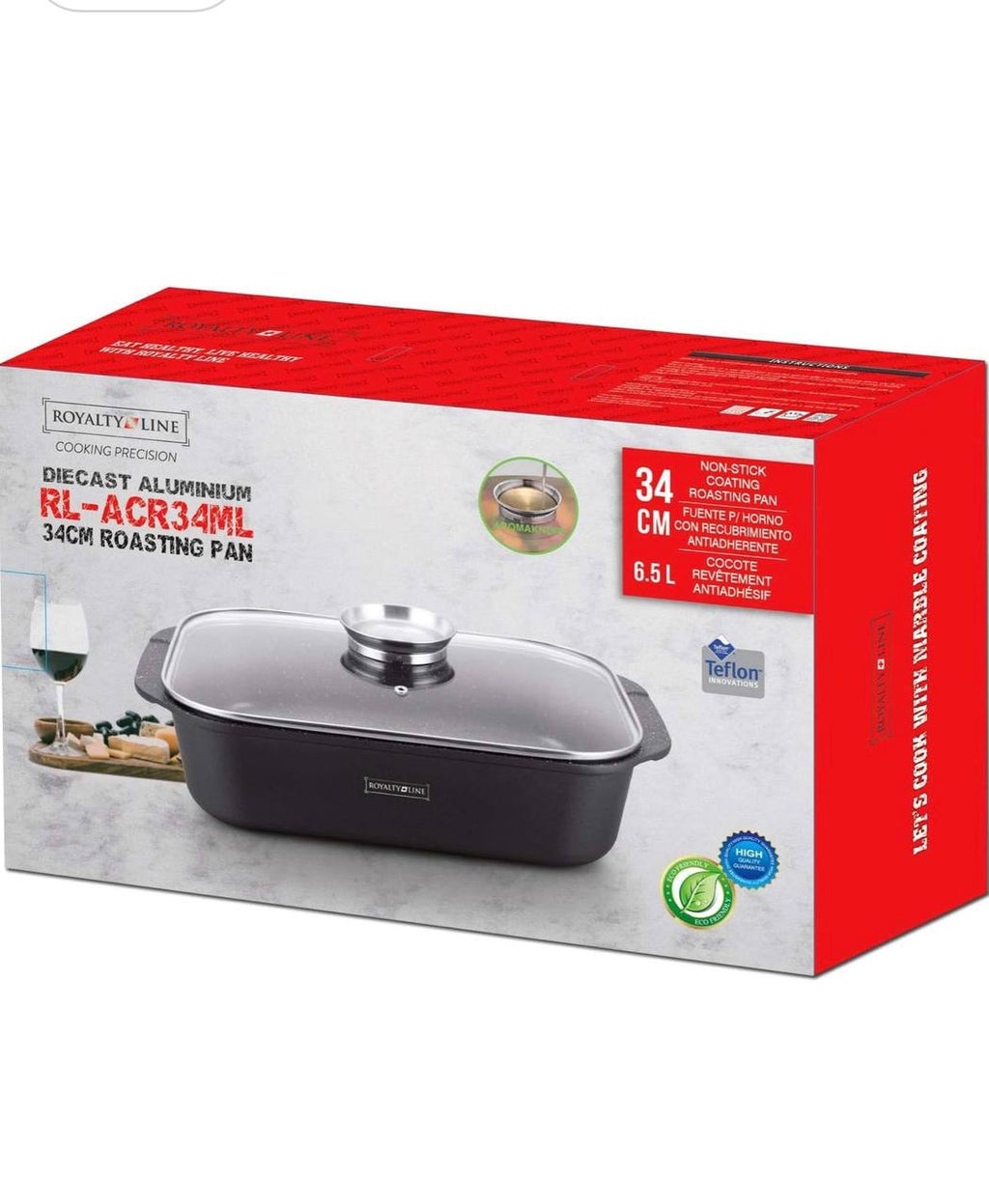 Rostiera con Coperchio in Vetro Antiaderente – Teglia da Forno con Rivestimento Effetto Pietra, Casseruola Rettangolare per Arrosti, Pollo, Carne e Verdure – Adatta a Forno e Piano Cottura