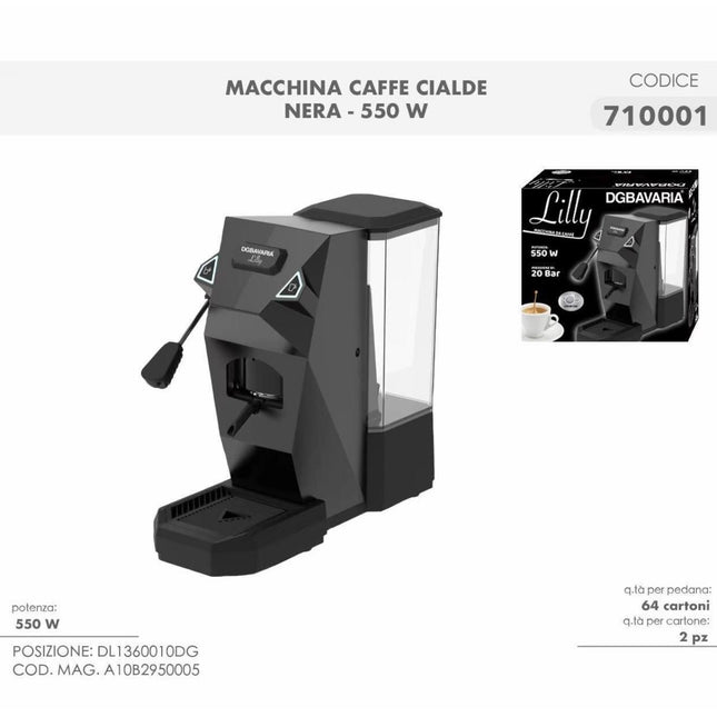 Macchina da Caffè a Cialde 550W – 20 Bar, Espresso Cremoso, Design Compatto, Serbatoio Acqua Estraibile