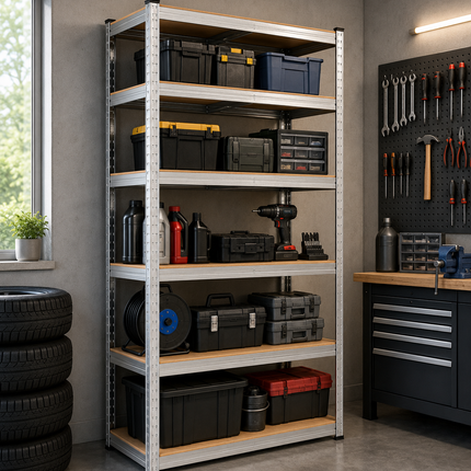 Scaffali in Metallo, Scaffalature a 5 Ripiani Regolabili, Senza Viti, Scaffale Salvaspazio per Garage, Magazzino Portata Fino a 875 kg Con 5 Ripiani Regolabili Ideale Per Garage Officina 90X40X180H cm