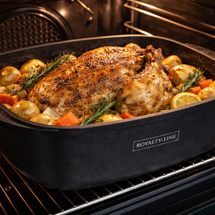 Rostiera con Coperchio in Vetro Antiaderente – Teglia da Forno con Rivestimento Effetto Pietra, Casseruola Rettangolare per Arrosti, Pollo, Carne e Verdure – Adatta a Forno e Piano Cottura