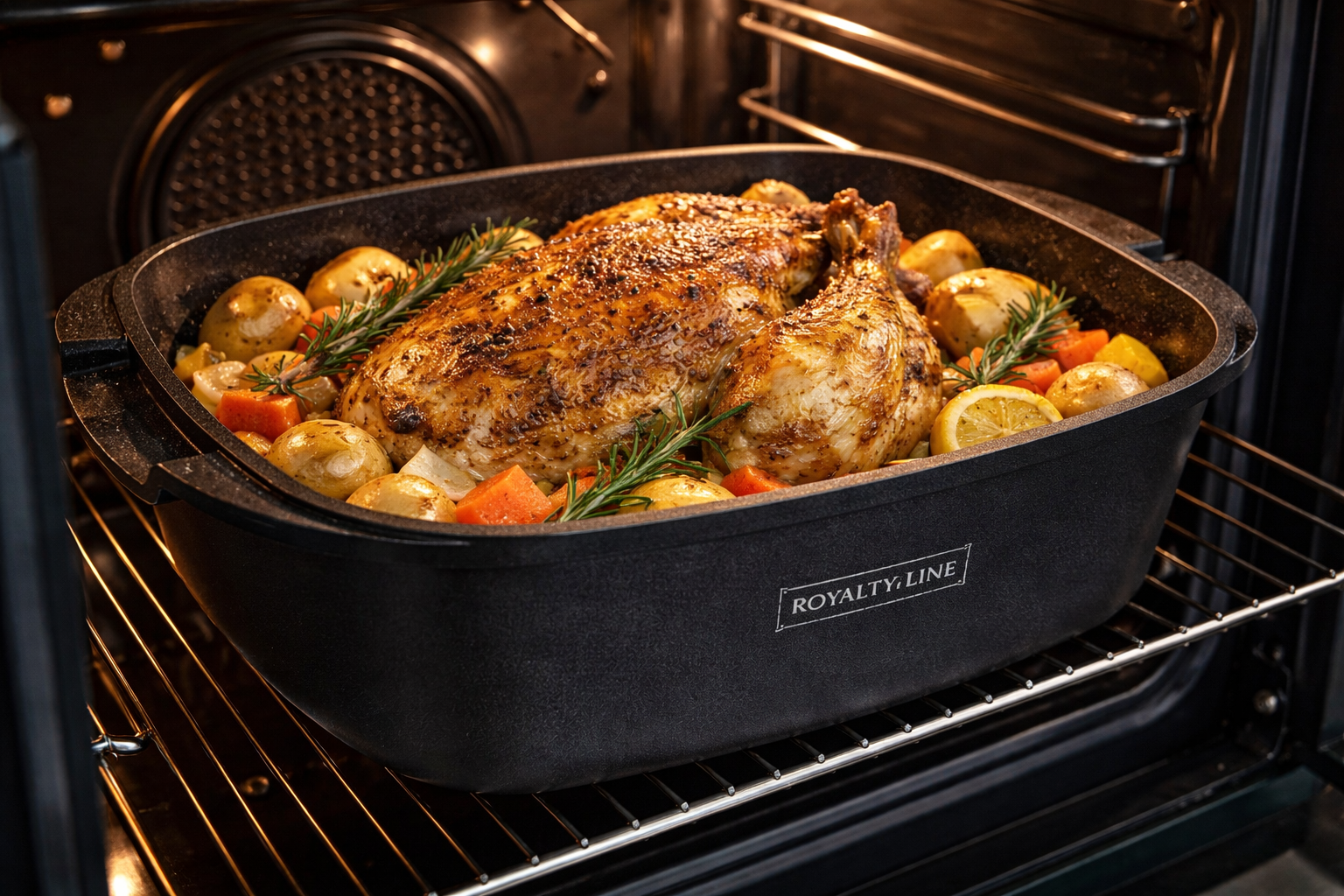 Rostiera con Coperchio in Vetro Antiaderente – Teglia da Forno con Rivestimento Effetto Pietra, Casseruola Rettangolare per Arrosti, Pollo, Carne e Verdure – Adatta a Forno e Piano Cottura