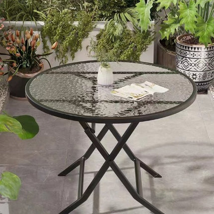 Tavolo Pieghevole da Giardino Ø60 cm / Quadrato – Struttura in Metallo e Piano in Vetro Temperato – Tavolino Esterno Salvaspazio per Balcone, Terrazzo e Giardino