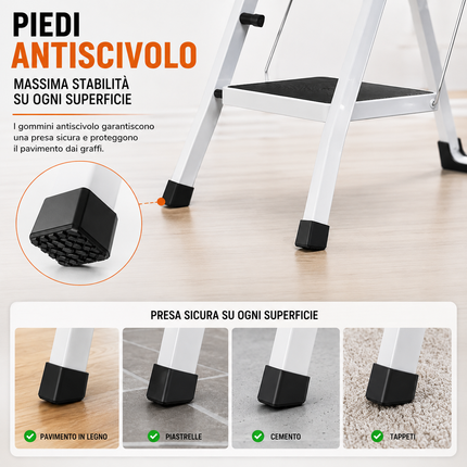Scala Scaletta Pieghevole Quadrata Salvaspazio con Gradini Antiscivolo e Maniglione di Sicurezza Sgabello Struttura in Acciaio e Rivestimento in Gomma Portata massima 150kg