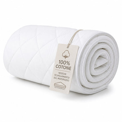 Topper matrimoniale bianco con elastici coprimaterasso comfort e traspirabile anti acaro imbottitura in fibra innovativa