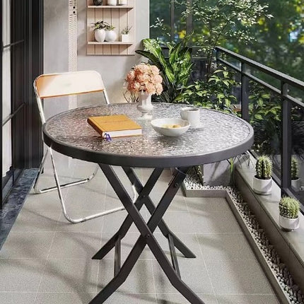 Tavolo Pieghevole da Giardino Ø60 cm / Quadrato – Struttura in Metallo e Piano in Vetro Temperato – Tavolino Esterno Salvaspazio per Balcone, Terrazzo e Giardino