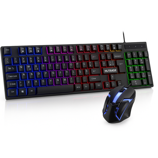Tastiera Gaming RGB + Mouse LED – Kit Cablato USB, 104 Tasti QWERTY Italiano, Retroilluminazione Multicolore Dinamica, Mouse Ergonomico per PC Windows