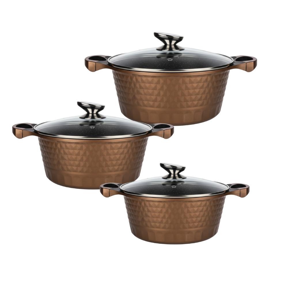 Tris Casseruole in Pietra Lavica Antiaderente 20/24/28 cm – Compatibili Induzione e Tutti i Piani di Cottura