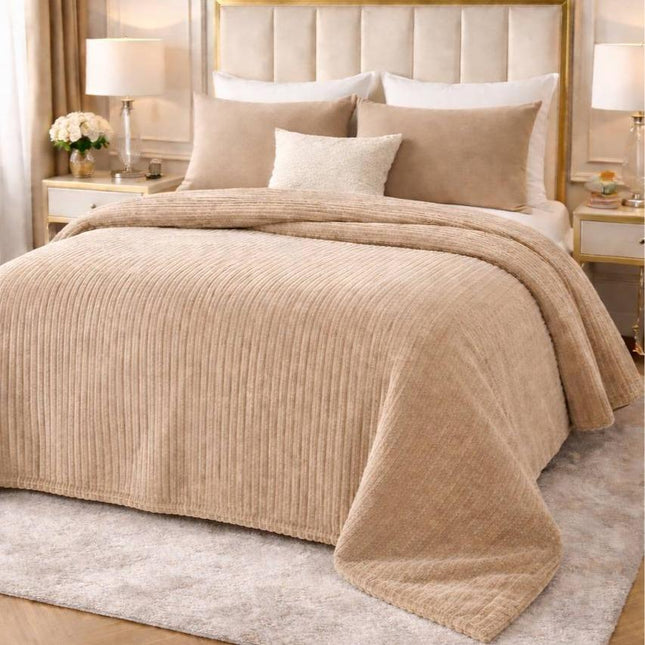 Copriletto Trapuntato Coste Velour in Velluto a Costine, Coperta Letto Matrimoniale Elegante e Morbida, Copriletto Moderno Tinta Unita per Camera da Letto – Design Made in Italy