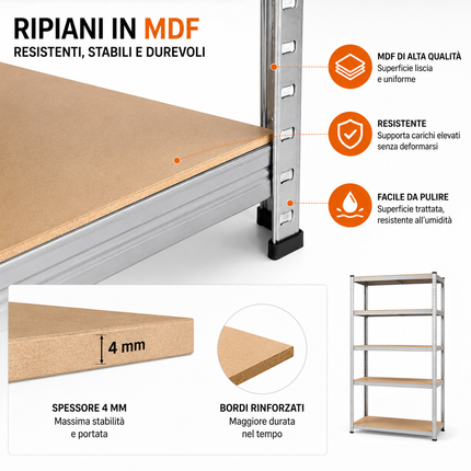 Scaffali in Metallo, Scaffalature a 5 Ripiani Regolabili, Senza Viti, Scaffale Salvaspazio per Garage, Magazzino Portata Fino a 875 kg Con 5 Ripiani Regolabili Ideale Per Garage Officina 90X40X180H cm