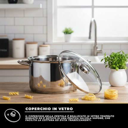 Batteria Pentole 5 Pezzi in Acciaio Inox – Set Casseruole con Coperchio in Vetro, Adatta a Tutti i Piani Cottura Inclusa Induzione, Pentola con Manico Lungo 14x8 cm + Casseruola 16x9 cm e 20x11,5 cm
