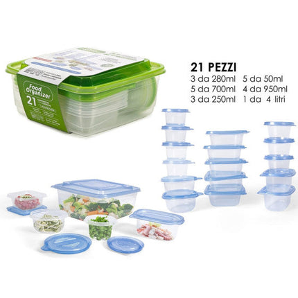 Set 21PZ contenitori con coperchi per alimenti in plastica trasparenti impilabili microonde